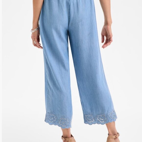 LIGHT BLUE LACE HEM PANTS - Picture 5 of 5